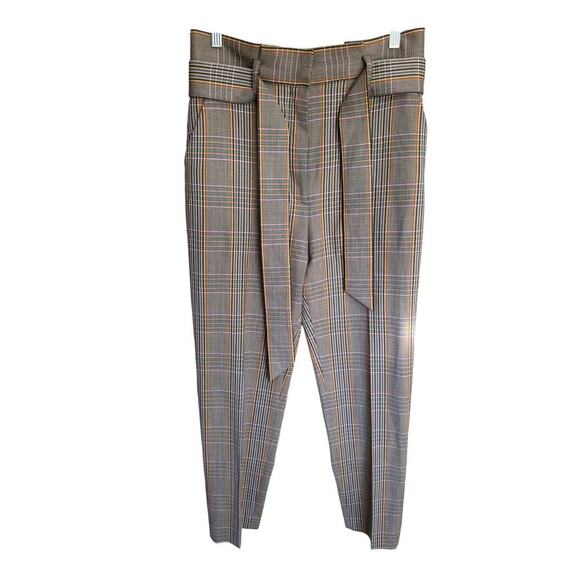 Veronica Beard Clerence Pant Tweed Waist Tie Paperbag Plaid Brown Trouser Size 8 - Picture 8 of 15